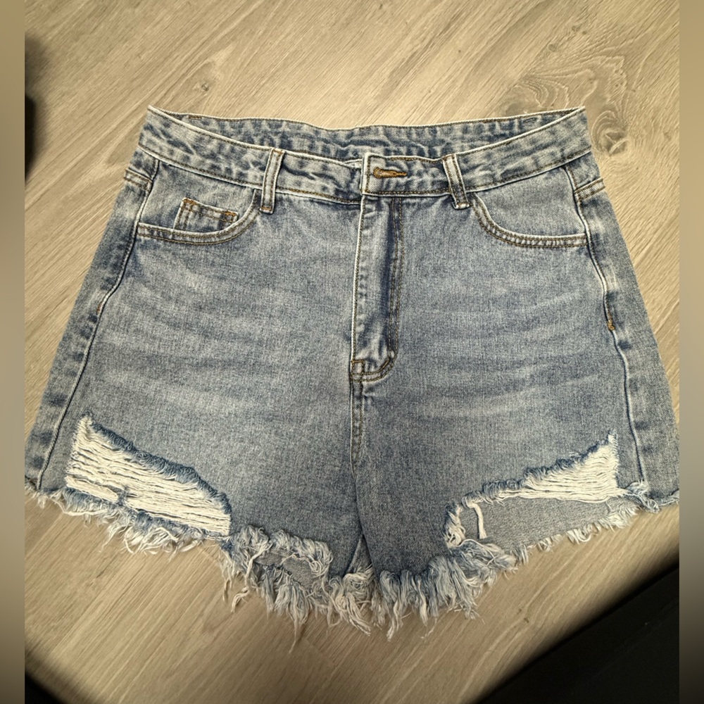 SHEIN Light Blue Distressed Denim Cutoff Shorts